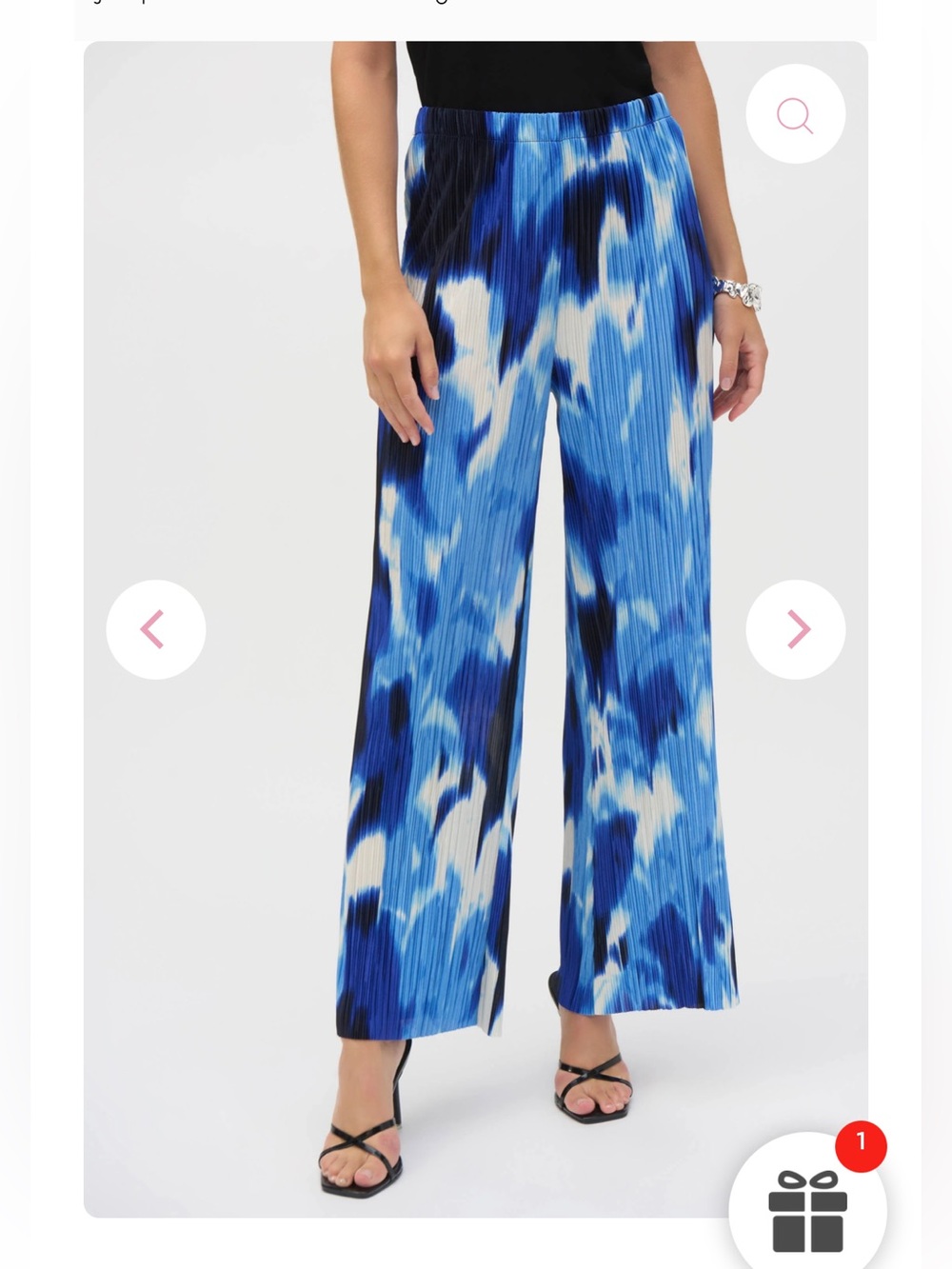 Joseph Ribkoff Blue/White Pleated Tropical print Wide-Leg Pants in Size 8 - Picture 4 of 6